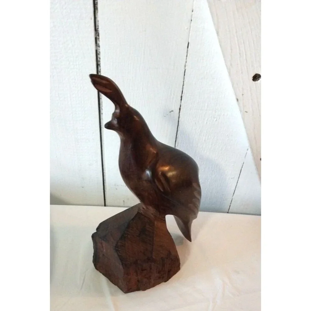 Vintage Hand Carved Quail Brown Iron Wood Sculpture Figurine 10